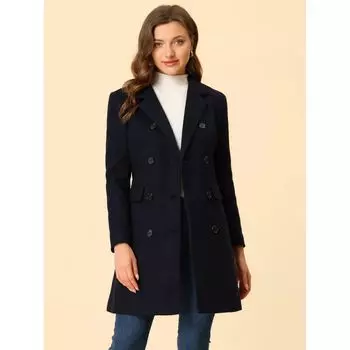 Женское двубортное пальто средней длины с воротником с зубцами и лацканами ALLEGRA K, розовый