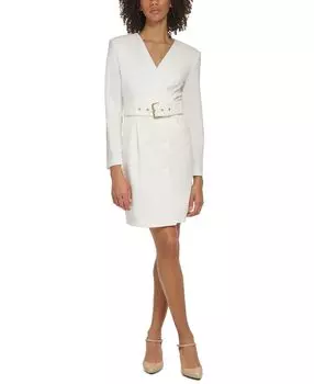 Женское двубортное платье-блейзер с запахом и поясом Calvin Klein, кремовый