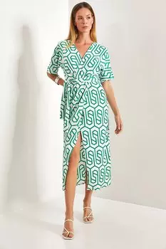 Женское двубортное платье с поясом и воротником SHADE, зеленый