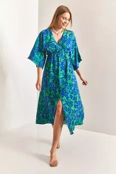 Женское двубортное платье с вырезом спереди и разрезом спереди Bianco Lucci, синий