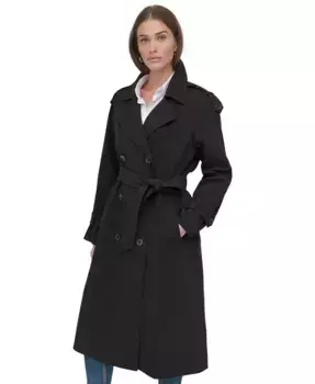 Женское двубортное тренчкотто с поясом DKNY, черный