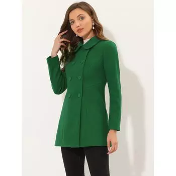 Женское двубортное зимнее пальто с воротником Питера Пэна и длинными рукавами ALLEGRA K, темно-синий