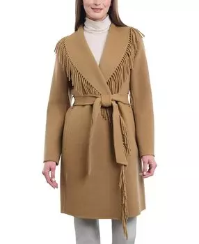 Женское двустороннее пальто с поясом и бахромой Michael Kors