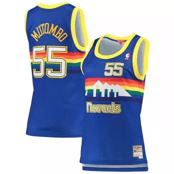 Женское джерси Mitchell & Ness Dikembe Mutombo Royal Denver Nuggets 1991-92 гг. из твердой древесины Classics Swingman