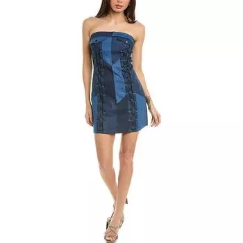 Женское джинсовое мини-платье с перекрещивающимися бретелями Gracia, цвет denim