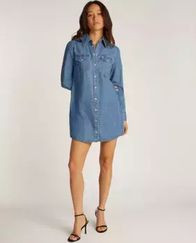 Женское джинсовое платье с длинными рукавами Tommy Jeans, синий