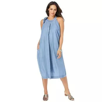 Женское джинсовое платье с завязками на воротнике Jessica London больших размеров, цвет Light Wash