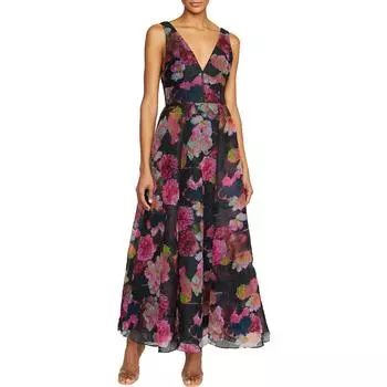 Женское фактурное платье миди длины «чай» ML Monique Lhuillier, цвет black starry rose