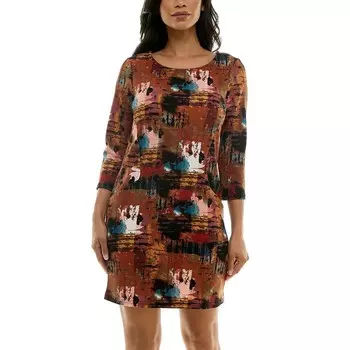 Женское фактурное платье с карманами из крепа Nina Leonard, цвет Rust Multi