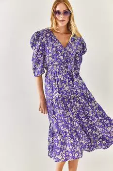 Женское фиолетовое вискозное платье с двубортным воротником и поясом Olalook, фиолетовый