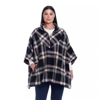Женское флисовое пончо с молнией Weathercast, цвет Navy Cream Plaid
