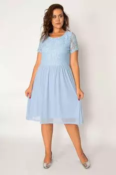 Женское голубое платье большого размера из тюля с кружевной подкладкой ans, бежевый