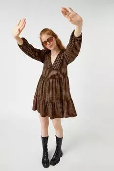 Женское горчичное платье в клетку Koton, коричневый