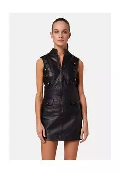 Женское готическое кожаное платье, модное кожаное платье с воротником стойкой и планкой на двух пуговицах RICANO, черный