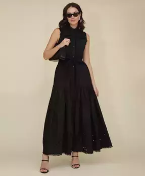 Женское хлопковое макси-платье без рукавов с ажурной отделкой Avec Les Filles, черный