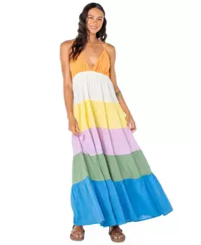 Женское хлопковое макси-платье Honolulu Glow с ярусами и открытой спиной Roxy, мультиколор