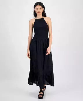 Женское хлопковое макси-платье с завязками на шее и сборкой And Now This, черный