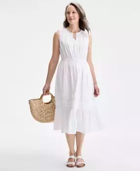 Женское хлопковое миди-платье без рукавов с кружевными вставками Style & Co, белый