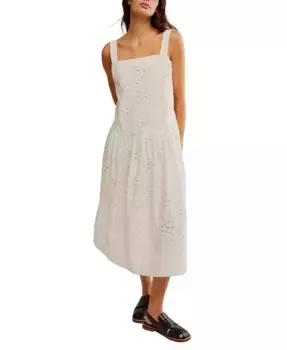 Женское хлопковое миди-платье Primavera с ажурной отделкой Free People, белый