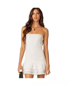 Женское хлопковое мини-платье с кружевом Livia Lacey Edikted, белый