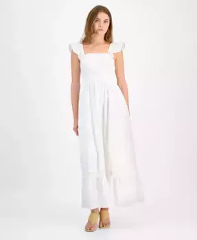 Женское хлопковое платье макси с рюшами на бретелях в горошек And Now This, белый