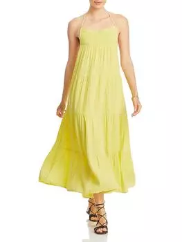 Женское хлопковое платье-миди с бретелью через шею ELAN, желтый