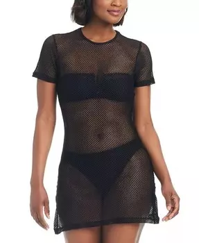 Женское хлопковое платье-накидка с боковыми разрезами, связанное крючком Sanctuary, черный