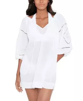 Женское хлопковое платье-накидка с вышивкой Lauren Ralph Lauren, белый