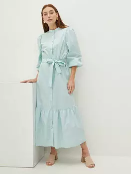 Женское хлопковое платье прямого кроя с классическим воротником и длинными рукавами LCWAIKIKI Classic