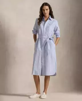 Женское хлопковое платье-рубашка Oxford с поясом Polo Ralph Lauren, синий