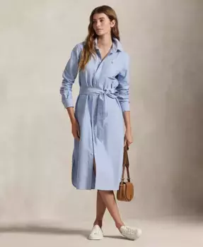Женское хлопковое платье-рубашка Oxford с поясом Polo Ralph Lauren, синий