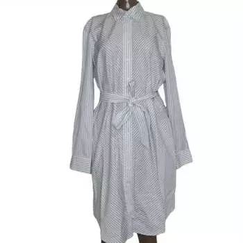 Женское хлопковое платье-рубашка в полоску с длинным рукавом в белом/синем цвете Brooks Brothers