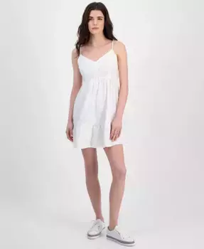 Женское хлопковое платье с ажурной вышивкой Tommy Jeans, коричневый/бежевый