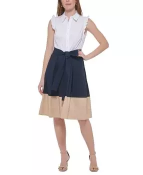 Женское хлопковое платье с цветными блоками и поясом Tommy Hilfiger, мульти