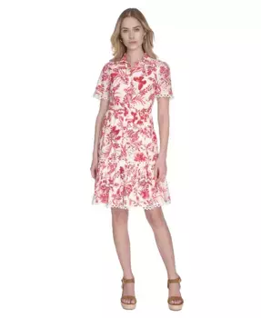 Женское хлопковое платье с коротким рукавом, принтом и застежкой на пуговицы Eliza J, слоновая кость/кремовый