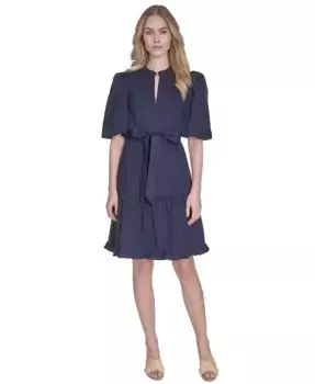 Женское хлопковое платье с разрезом на горловине и рукавом три четверти Vince Camuto, синий