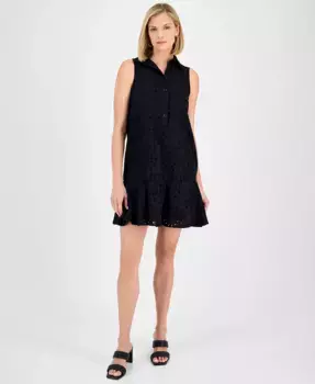 Женское хлопковое платье-сарафан без рукавов с ажурной вышивкой Shift Dress Robbie Bee, черный