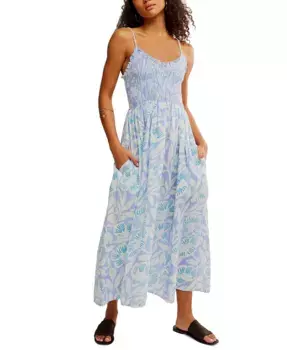 Женское хлопковое платье Sweet Nothings с буфами макси Free People, синий