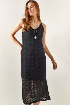 Женское хлопковое трикотажное платье черного цвета с зигзагообразным узором Olalook, черный