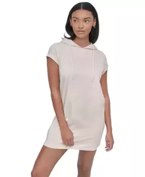 Женское худи-платье с закатанными рукавами Sneaker Dress DKNY, коричневый/бежевый