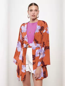 Женское кимоно с длинным рукавом и цветочным принтом с воротником-шалью LCW Vision