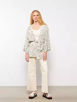 Женское кимоно с длинным рукавом и воротником-шалью с узором LCW Casual