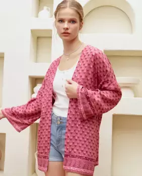 Женское кимоно с принтом по краю Green Coast, сливовый