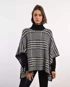 Женское клетчатое пончо с высоким воротником Lili Sidonio, черный