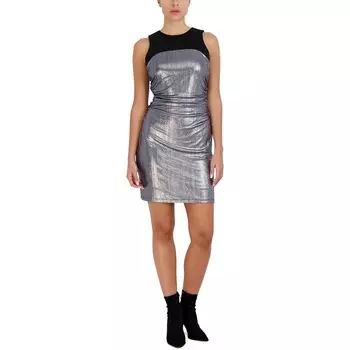 Женское коктейльное и вечернее платье металлик выше колена BCBGMAXAZRIA, цвет Gunmetal/Black