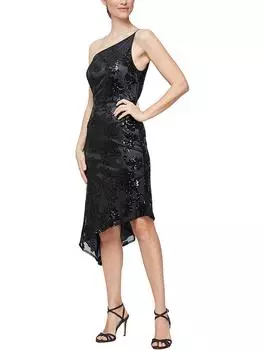 Женское коктейльное и вечернее платье на одно плечо с пайетками Alex Evenings