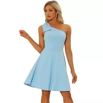 Женское коктейльное платье без бретелек с бантом на одно плечо и карманами Aline ALLEGRA K, цвет Light Blue