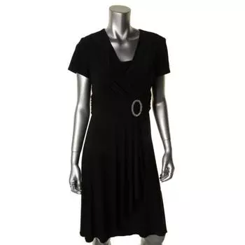 Женское коктейльное платье Petites из матового джерси с короткими рукавами R&M Richards, черный