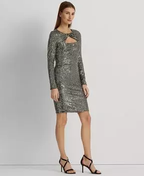 Женское коктейльное платье с пайетками Lauren Ralph Lauren, серебро