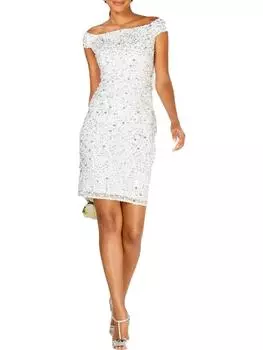 Женское коктейльное платье с сеткой и декором Adrianna Papell, слоновая кость